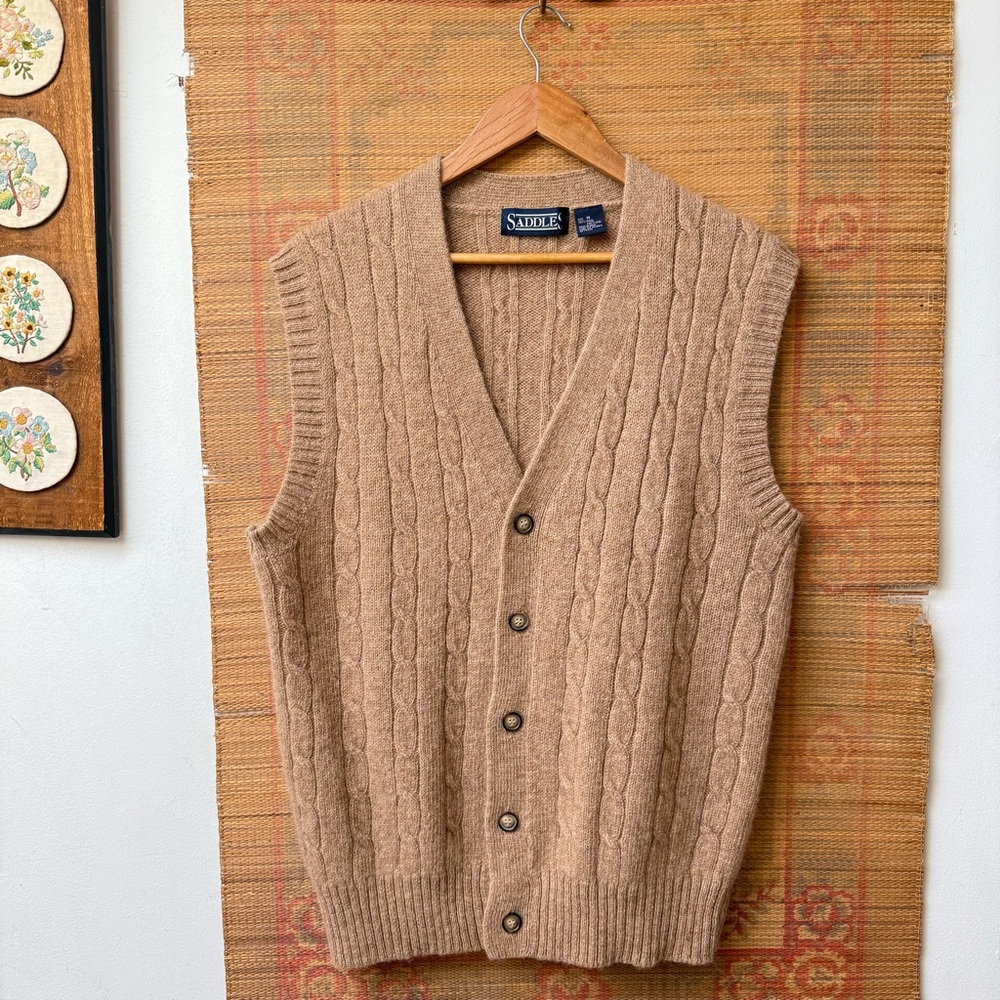 Vintage Shetland Wool Cable Knit Sweater Vest